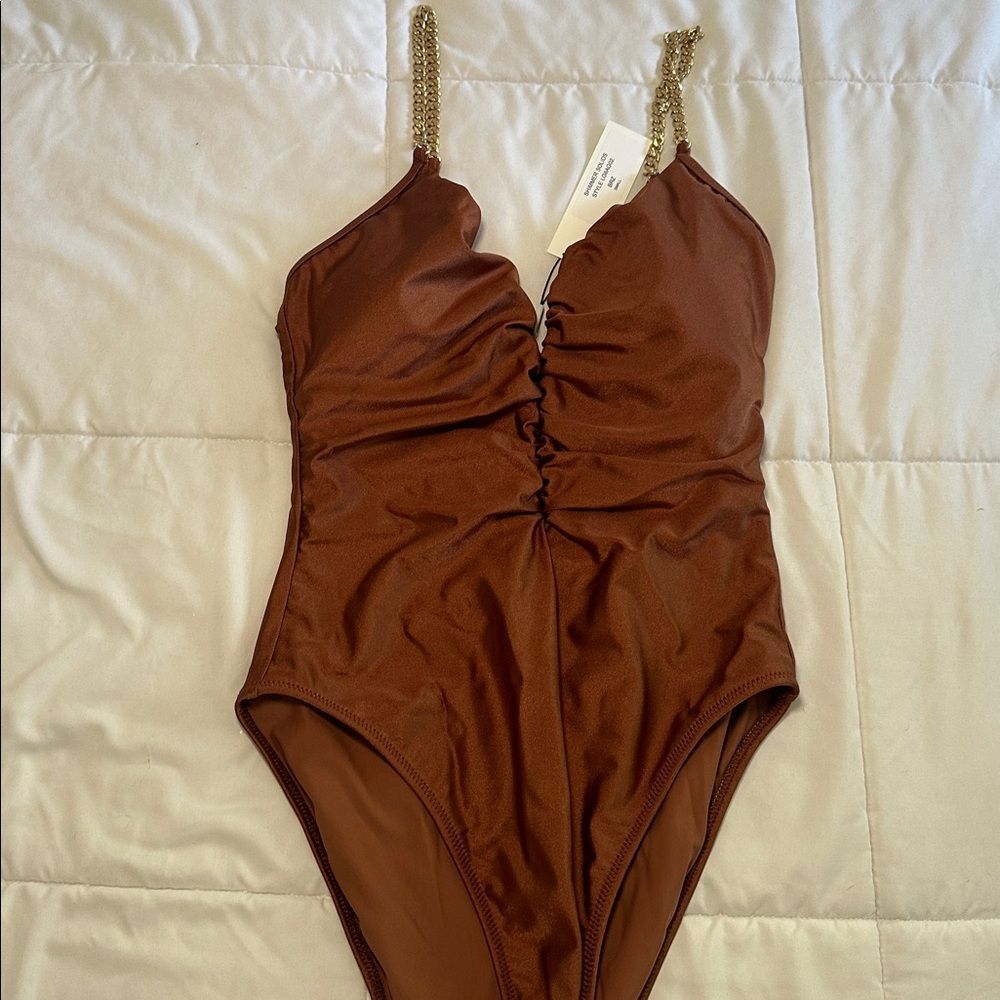 L'AGENCE Lilou One-Piece Swimsuit in bronze shimmer size small NWT - Picture 3 of 6